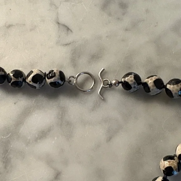 Simon Sebbag Black White Tortoise Sterling Beaded Necklace